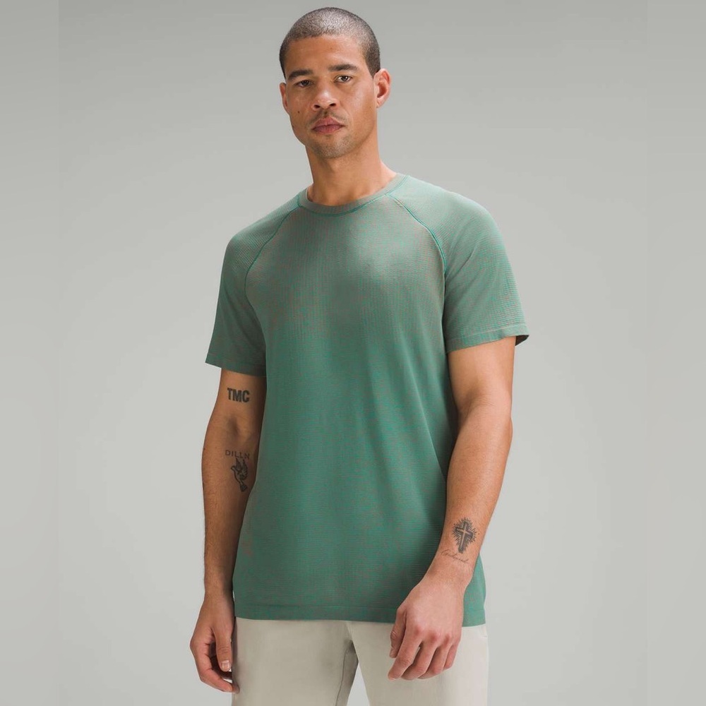 Lululemon Metal Vent Tech Short Sleeve Shirt Solar Orange Maldives Green